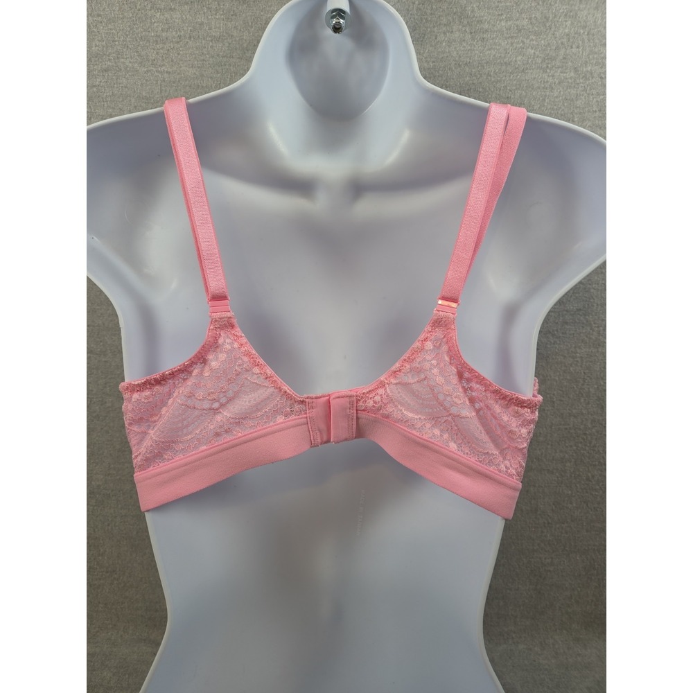 Victorias Secret Lined No Wire Wireless Bra 34D Pink All Over Lace Logo NEW - Picture 4 of 7